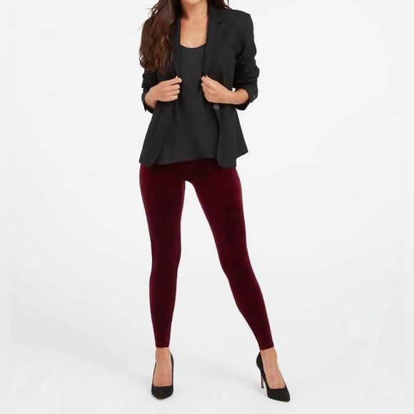 NWT Spanx Burgundy Velvet Leggings Pull On Sz S - Picture 3 of 10